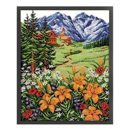 Snow Mountain Spring - 14CT Stamped Cross Stitch 45*53CM(Joy Sunday)