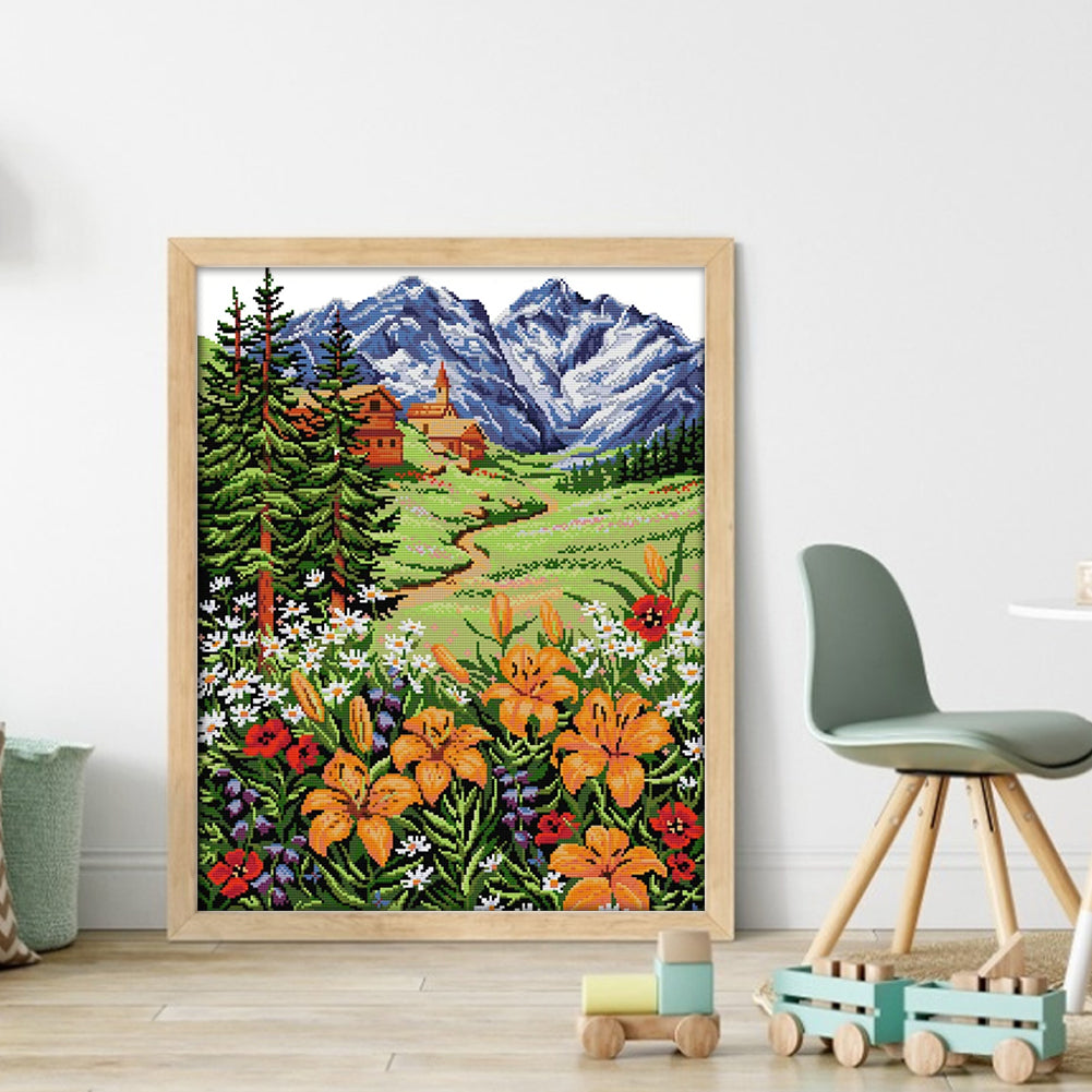 Snow Mountain Spring - 14CT Stamped Cross Stitch 45*53CM(Joy Sunday)