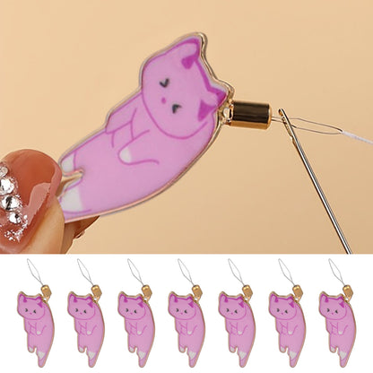 Cute Cat Magnetic Needle Holder Threader Household Magnetic Pin Holder (Pink)