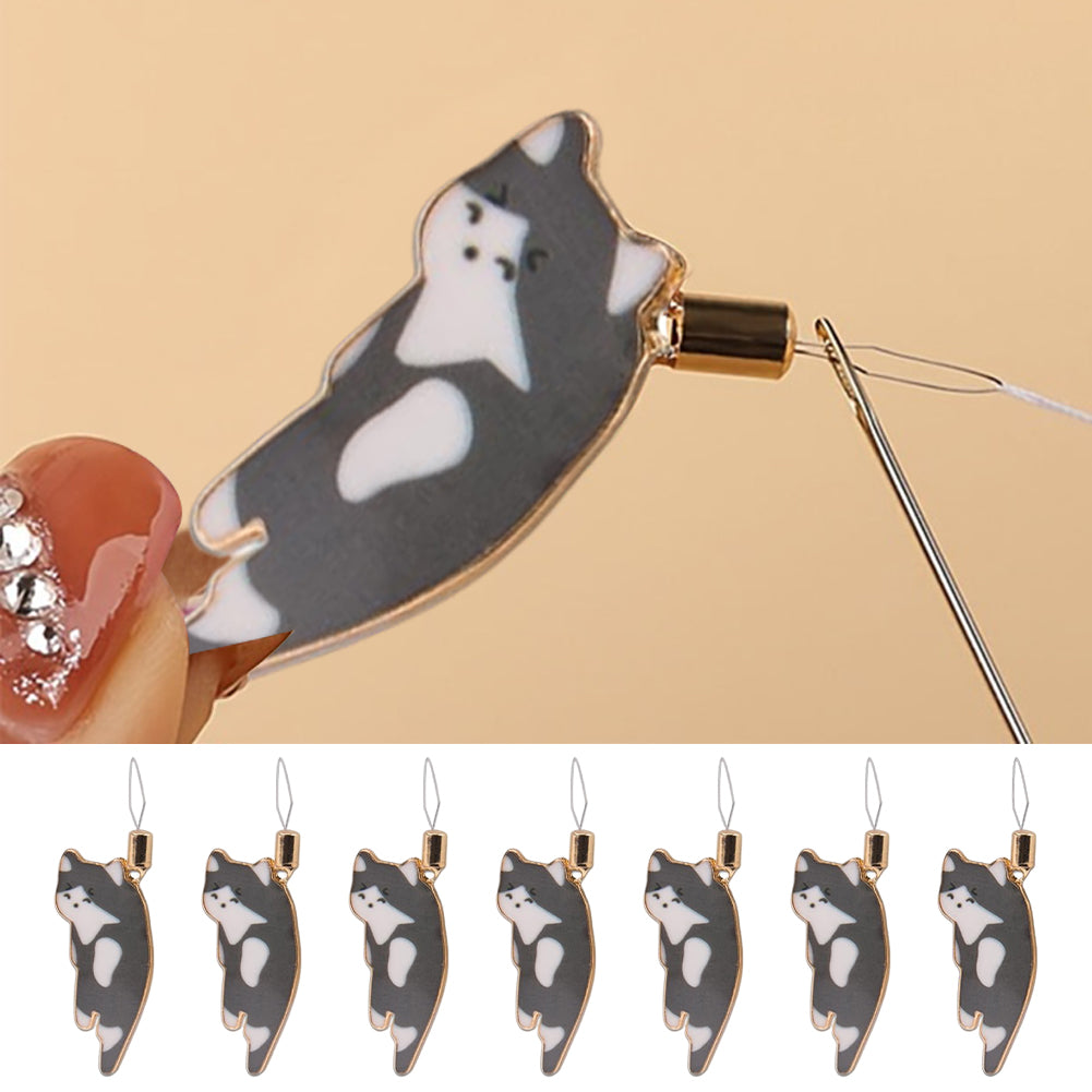 Cute Cat Magnetic Needle Holder Threader Household Magnetic Pin Holder (Grey)