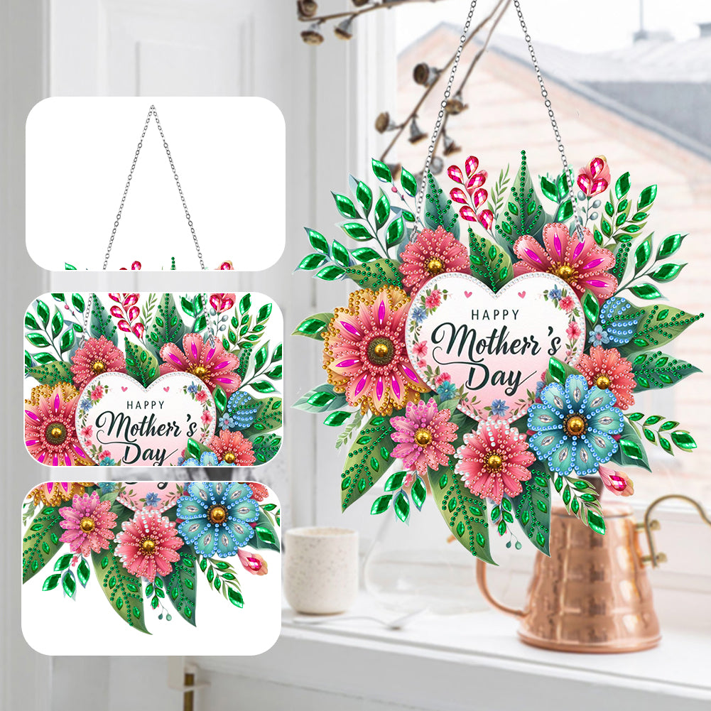 Mother Day Wreath Single-Side Diamond Art Hanging Pendant for Home Wall Decor