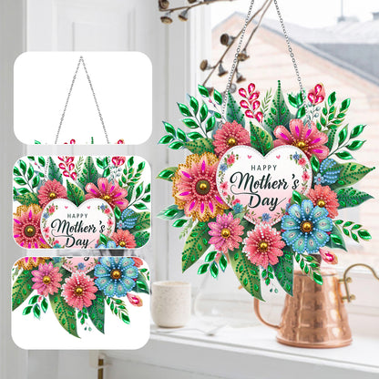 Mother Day Wreath Single-Side Diamond Art Hanging Pendant for Home Wall Decor