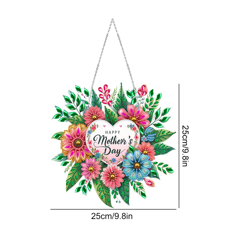 Mother Day Wreath Single-Side Diamond Art Hanging Pendant for Home Wall Decor