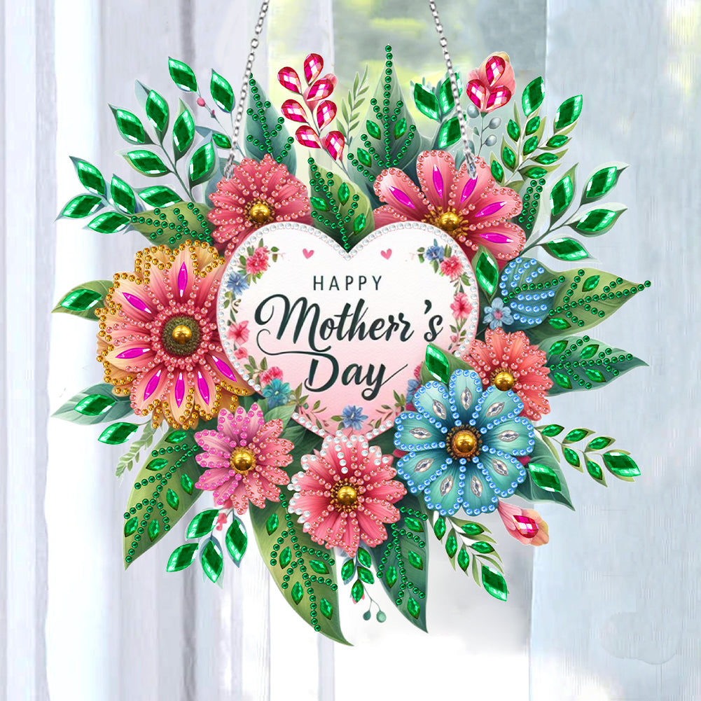 Mother Day Wreath Single-Side Diamond Art Hanging Pendant for Home Wall Decor