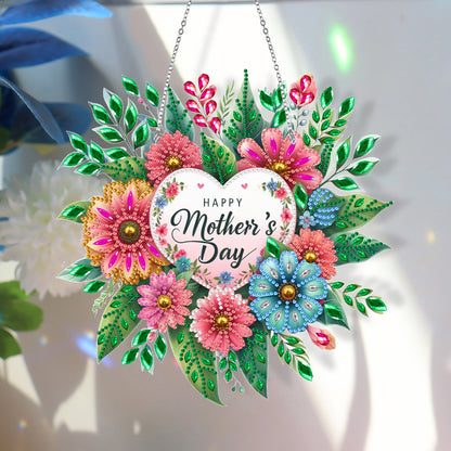 Mother Day Wreath Single-Side Diamond Art Hanging Pendant for Home Wall Decor