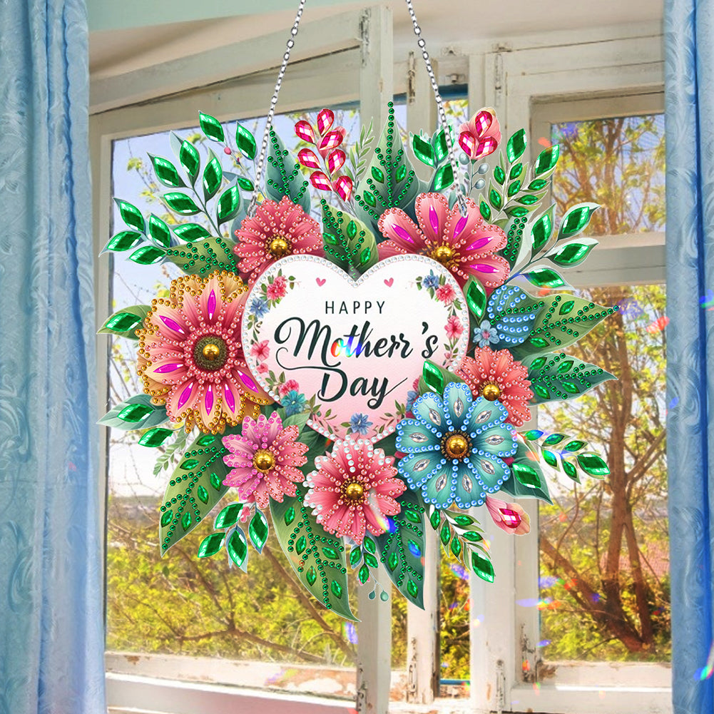Mother Day Wreath Single-Side Diamond Art Hanging Pendant for Home Wall Decor