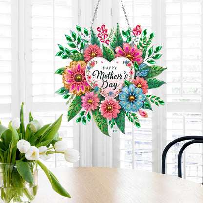 Mother Day Wreath Single-Side Diamond Art Hanging Pendant for Home Wall Decor