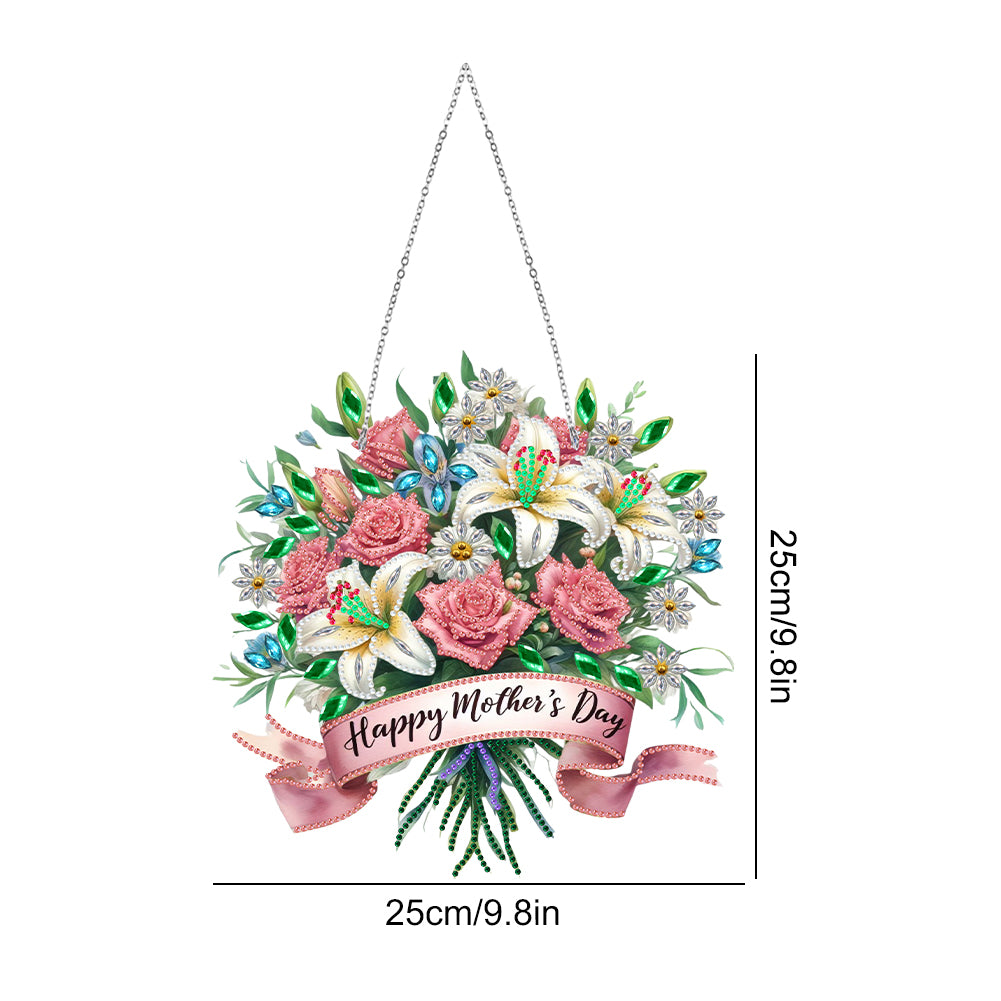 Mother Day Wreath Single-Side Diamond Art Hanging Pendant for Home Wall Decor