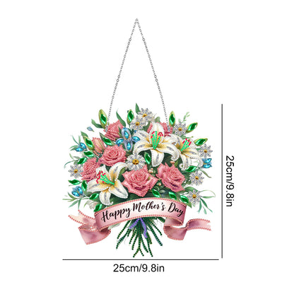 Mother Day Wreath Single-Side Diamond Art Hanging Pendant for Home Wall Decor