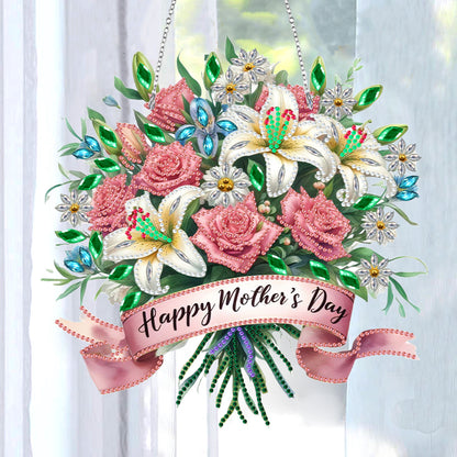Mother Day Wreath Single-Side Diamond Art Hanging Pendant for Home Wall Decor