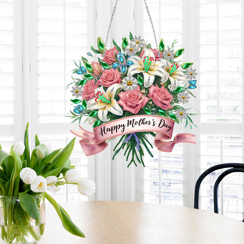 Mother Day Wreath Single-Side Diamond Art Hanging Pendant for Home Wall Decor