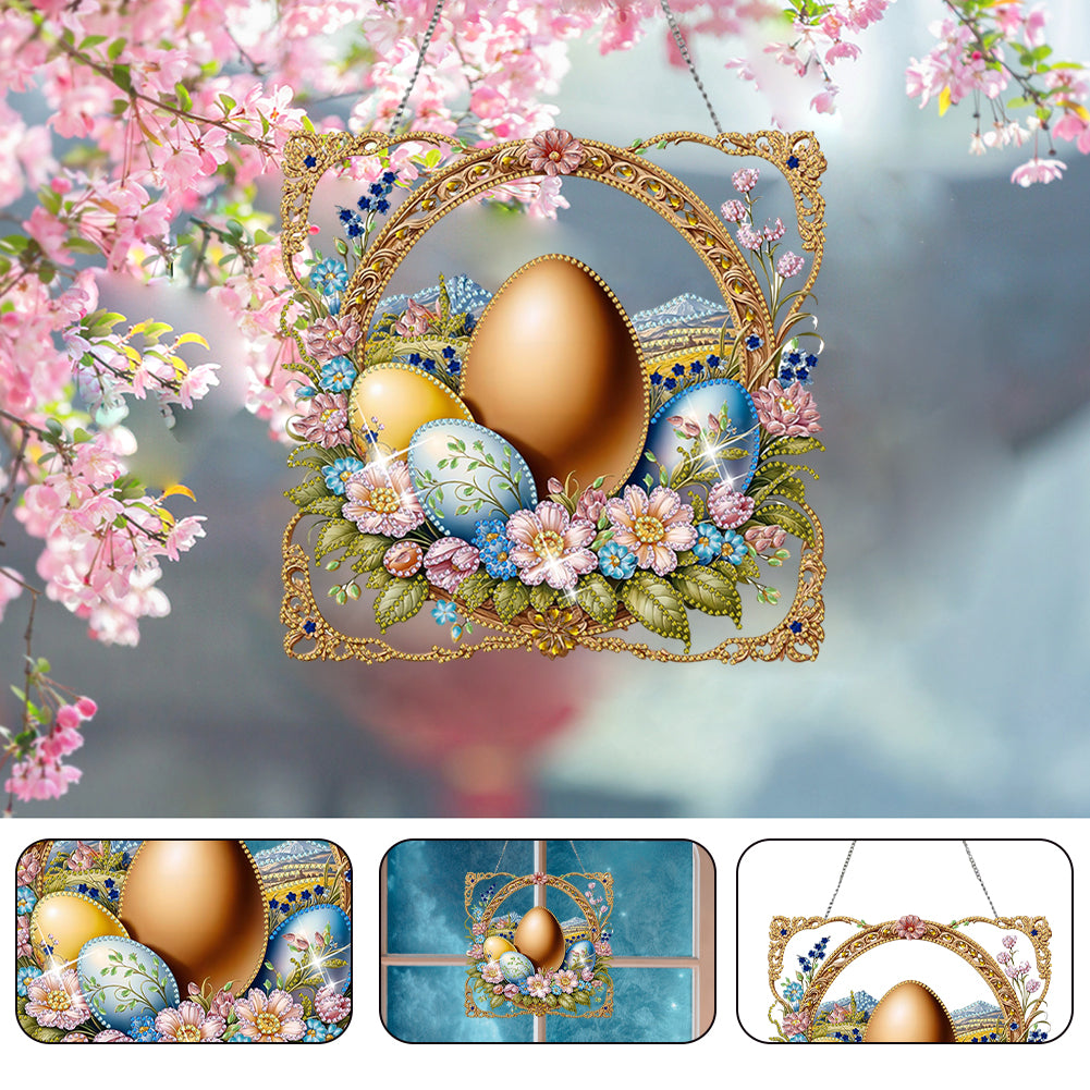 Easter Egg Scene Single-Sided Diamond Art Hanging Pendant for Office Home Decor