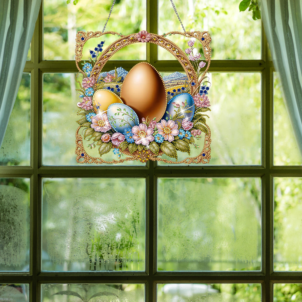 Easter Egg Scene Single-Sided Diamond Art Hanging Pendant for Office Home Decor