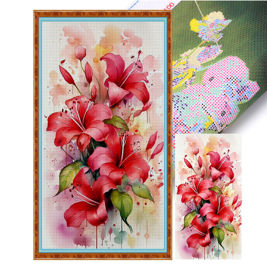 Red Lily - 14CT Stamped Cross Stitch 25*45CM
