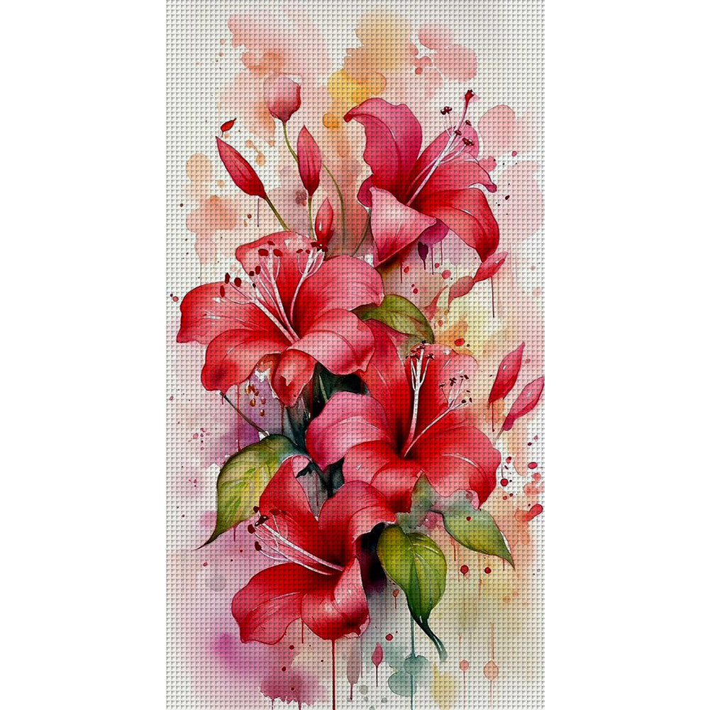 Red Lily - 14CT Stamped Cross Stitch 25*45CM