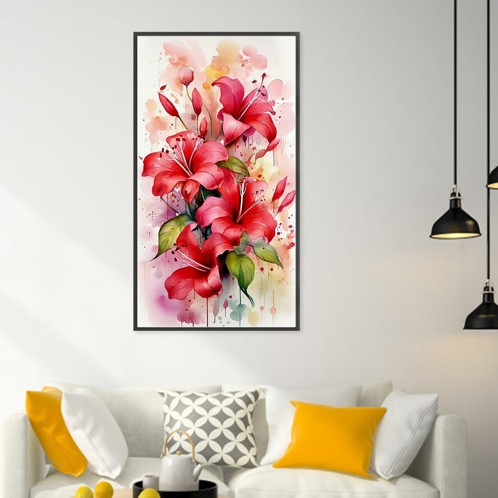 Red Lily - 14CT Stamped Cross Stitch 25*45CM