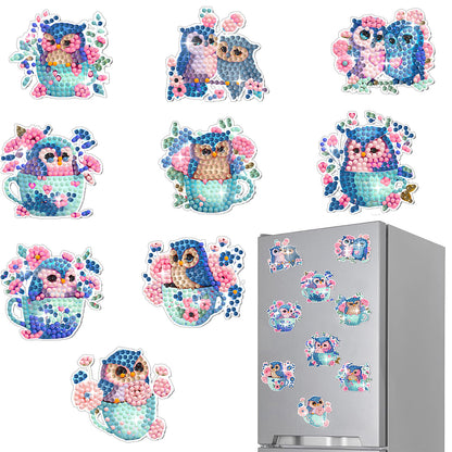 10 Pcs Full Drill Diamond Painting Magnets Refrigerator for Adults Kids (Owl)