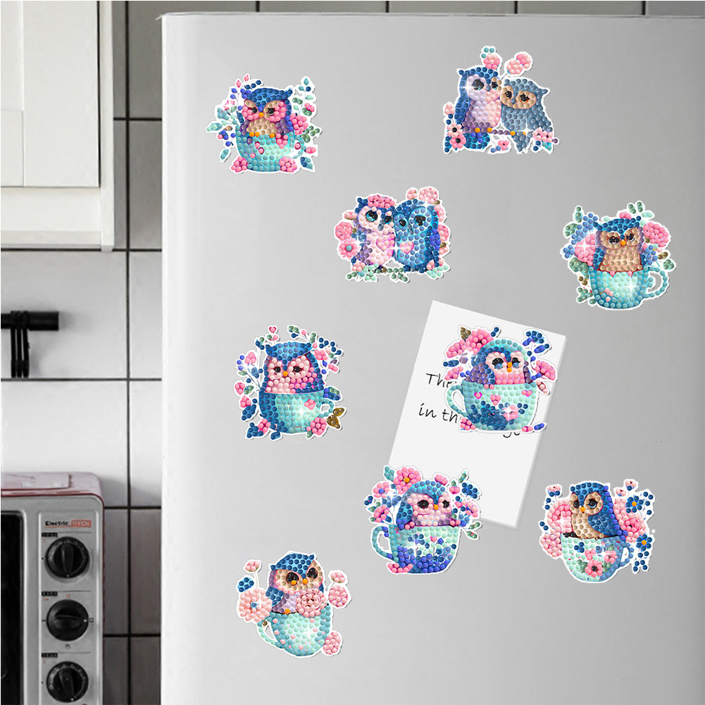 10 Pcs Full Drill Diamond Painting Magnets Refrigerator for Adults Kids (Owl)