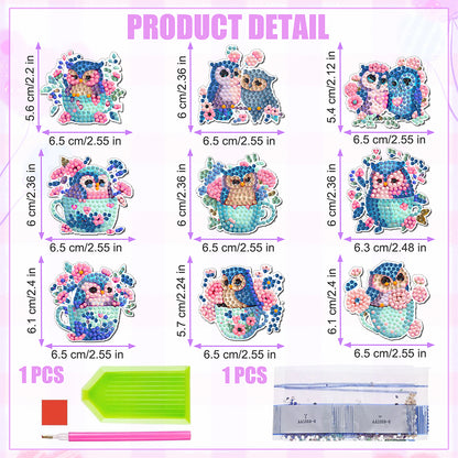 10 Pcs Full Drill Diamond Painting Magnets Refrigerator for Adults Kids (Owl)