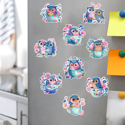 10 Pcs Full Drill Diamond Painting Magnets Refrigerator for Adults Kids (Owl)