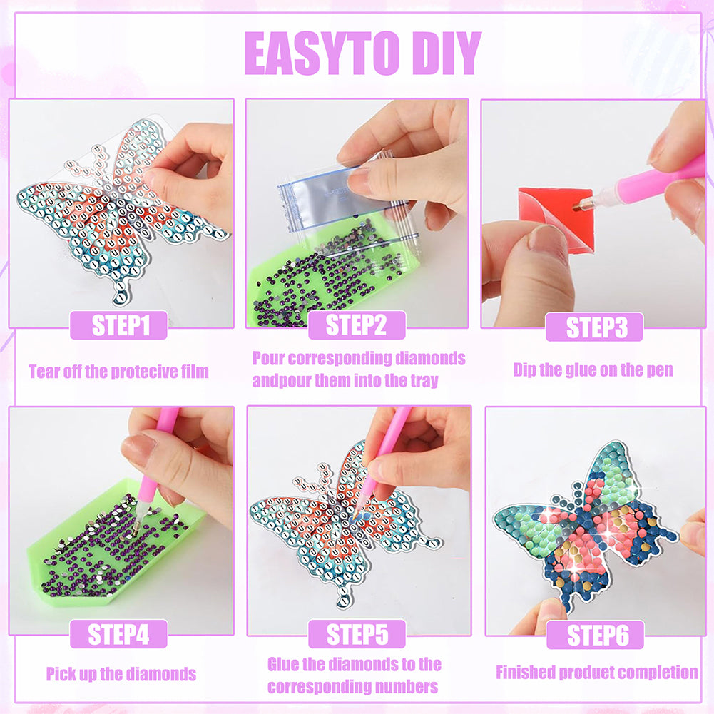 8 Pcs Full Drill Diamond Painting Magnets Refrigerator for Adult Kid (Butterfly)