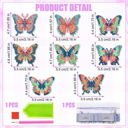 8 Pcs Full Drill Diamond Painting Magnets Refrigerator for Adult Kid (Butterfly)