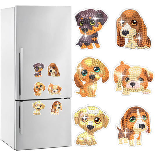 6 Pcs Full Drill Diamond Painting Magnets Refrigerator for Adults Kids (Dog)