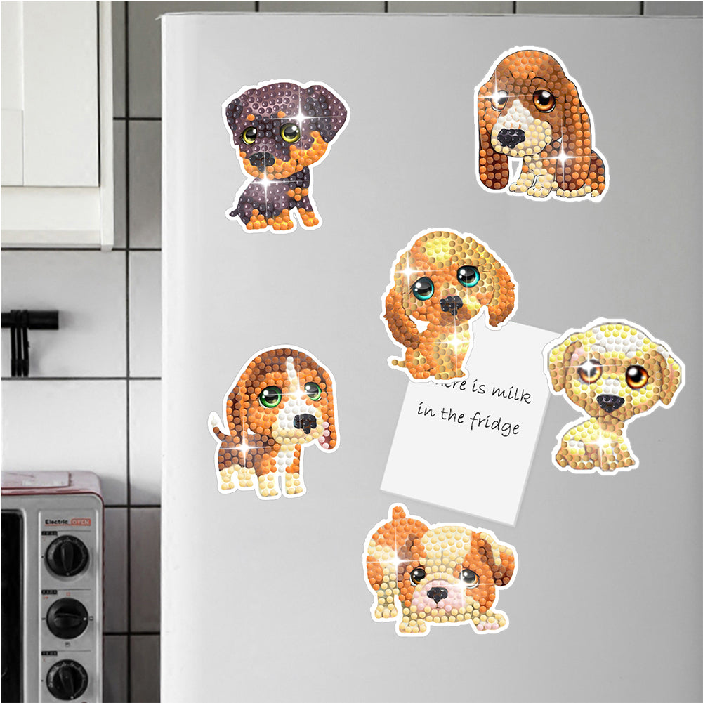 6 Pcs Full Drill Diamond Painting Magnets Refrigerator for Adults Kids (Dog)