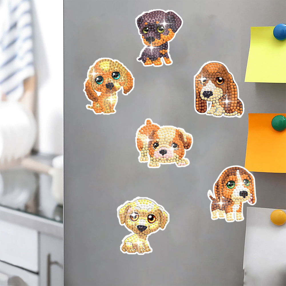 6 Pcs Full Drill Diamond Painting Magnets Refrigerator for Adults Kids (Dog)