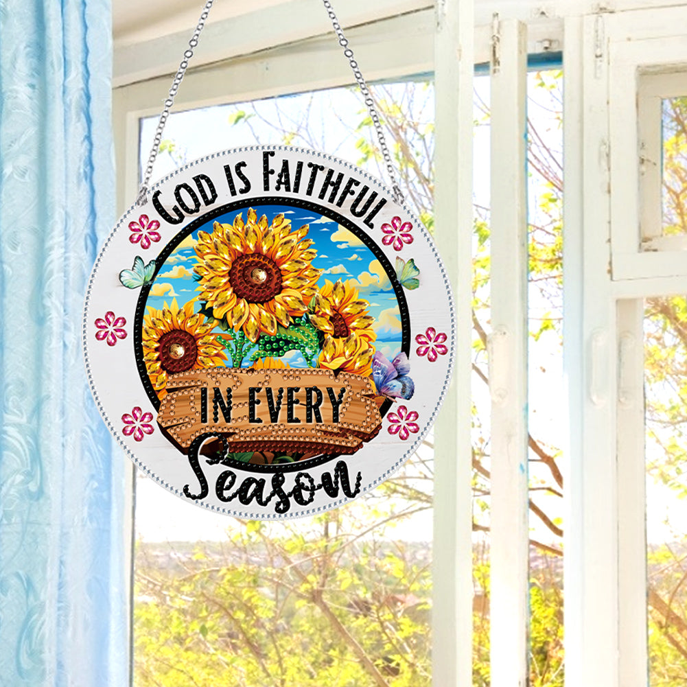 Acrylic Suncatcher Window Door Sign Hanging Decor Garden Decor (God is Faithful)