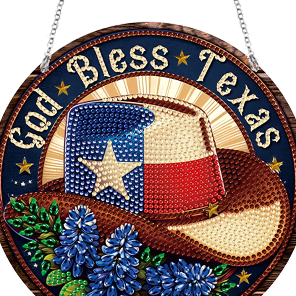 Acrylic Suncatcher Window Door Sign Hanging Decor Garden Decor (God Bless Texas)