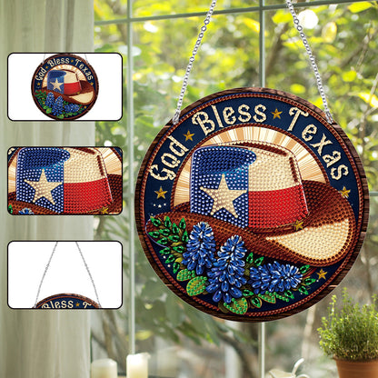 Acrylic Suncatcher Window Door Sign Hanging Decor Garden Decor (God Bless Texas)