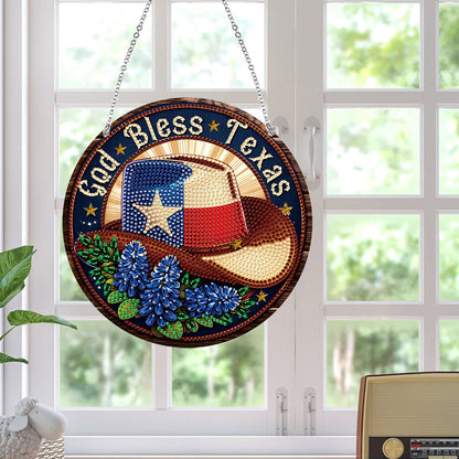 Acrylic Suncatcher Window Door Sign Hanging Decor Garden Decor (God Bless Texas)