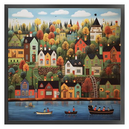 Colorful Houses On The Shore - 14CT Stamped Cross Stitch 50*50CM
