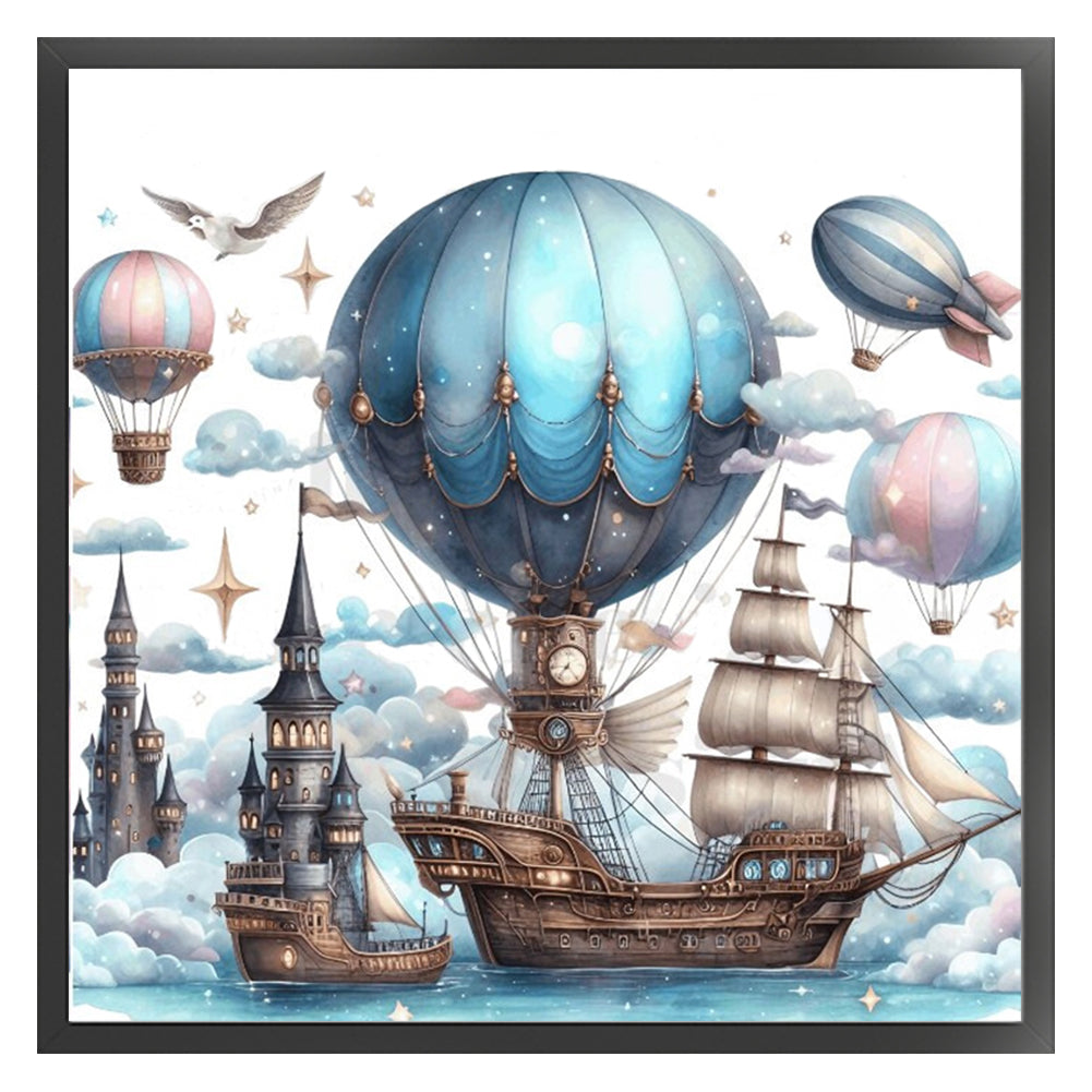 Hot Air Balloon On Sea Ship - 14CT Stamped Cross Stitch 50*50CM