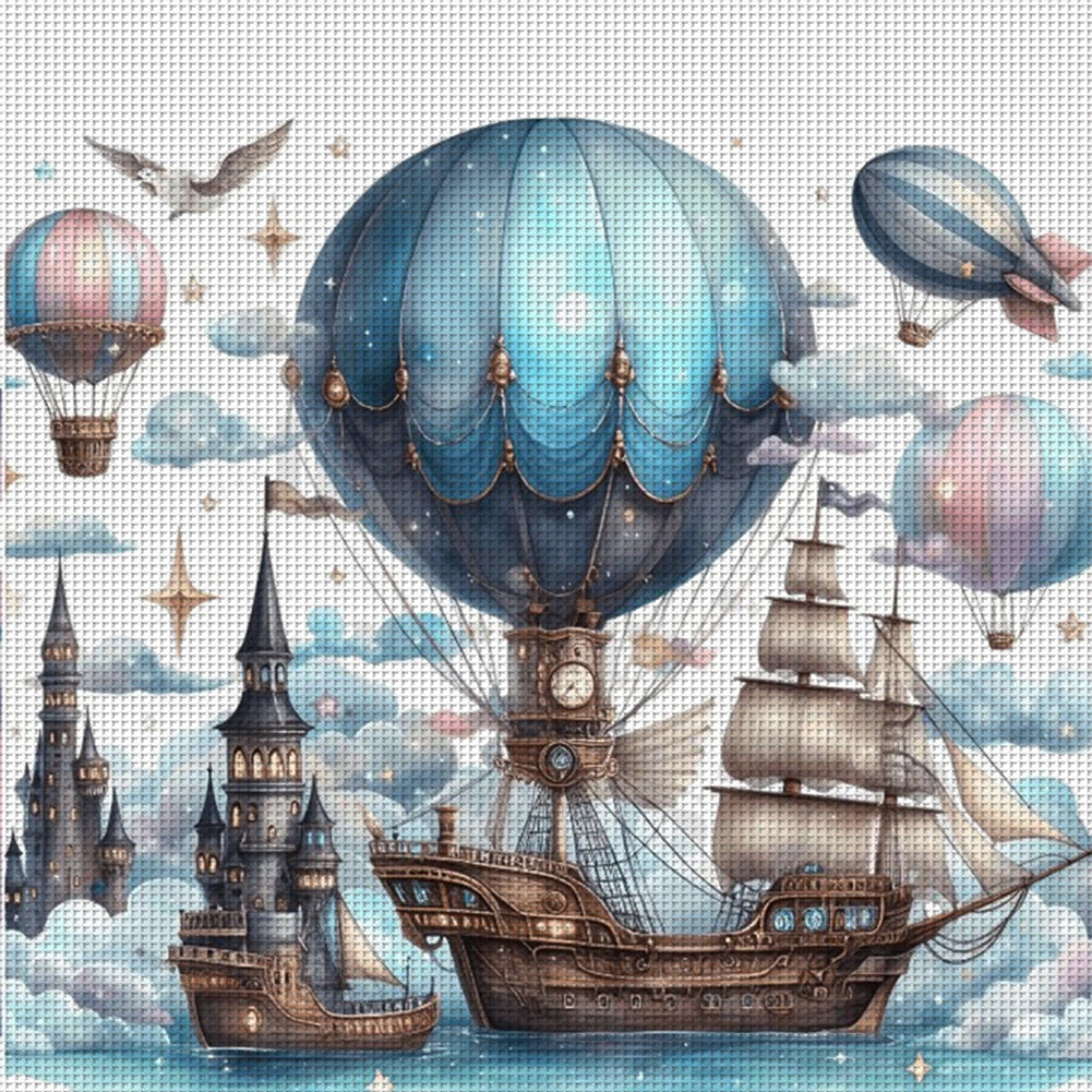 Hot Air Balloon On Sea Ship - 14CT Stamped Cross Stitch 50*50CM