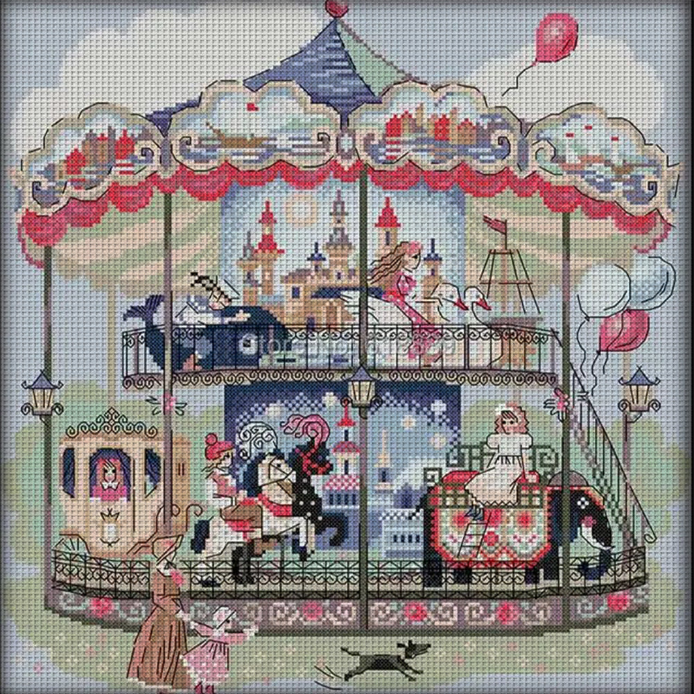 Carousel - 14CT Stamped Cross Stitch 41*42CM(Joy Sunday)