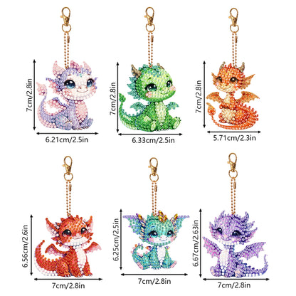 6 Pcs Double Side Dragon Diamond Art Keyring for Zipper Charm Bag Charms Pendant