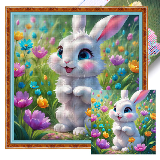 White Rabbit In The Flowers - 14CT Stamped Cross Stitch 40*40CM