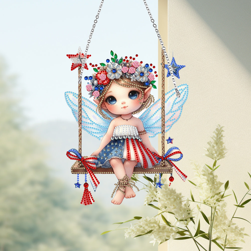 Single-Side Fairy Diamond Art Hanging Pendant for Home Wall Decor (Fairy Swing)