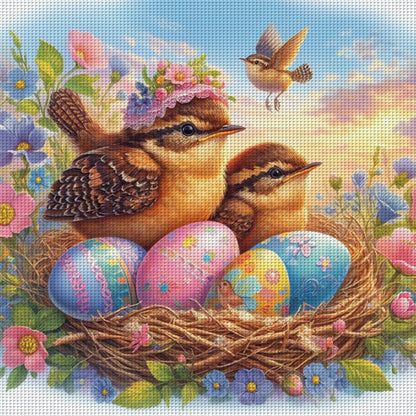 Birds And Easter Eggs - 18CT Stamped Cross Stitch 40*40CM