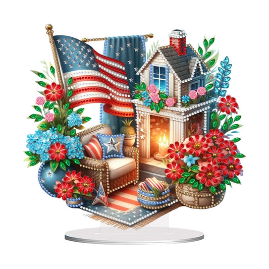 American Flag Special Shape Diamond Painting Desktop Home Ornament (House 3)