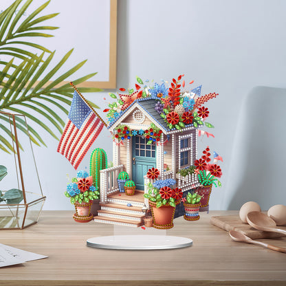 American Flag Special Shape Diamond Painting Desktop Home Ornament (House 4)