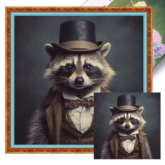 Raccoon Wearing A Gift - 11CT Stamped Cross Stitch 40*40CM