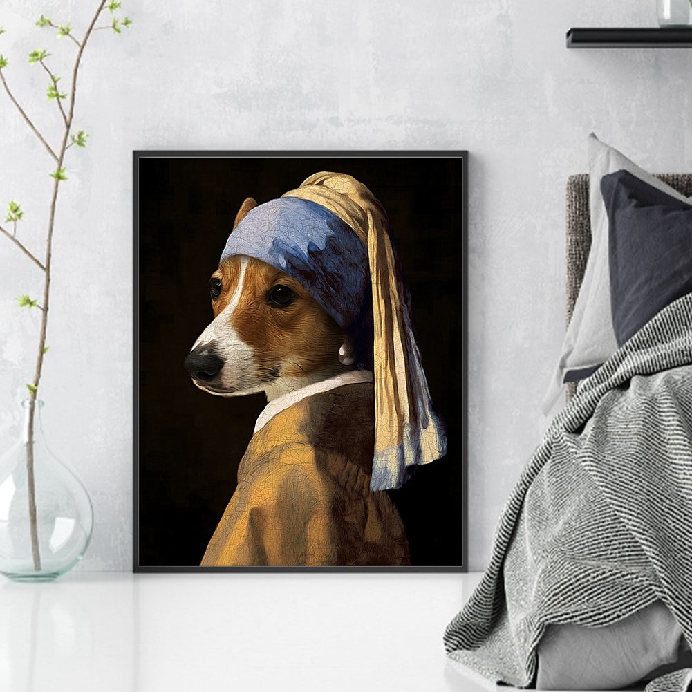 Dog Wearing Pearl Earring - 11CT Stamped Cross Stitch 40*50CM