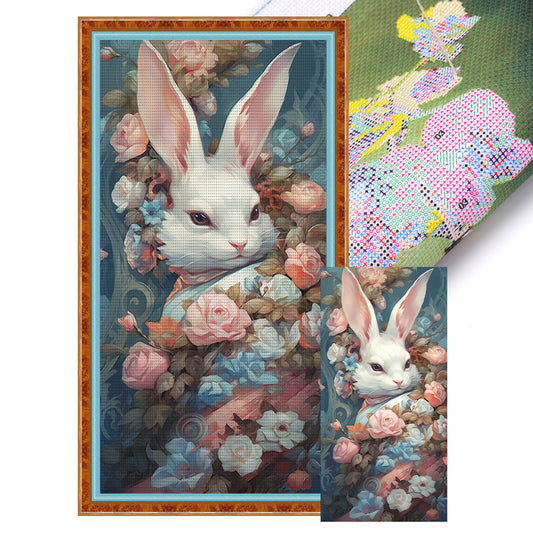 Rabbit And Flowers - 11CT Stamped Cross Stitch 30*60CM