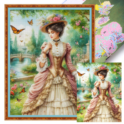 Retro Lady Woman - 11CT Stamped Cross Stitch 50*65CM