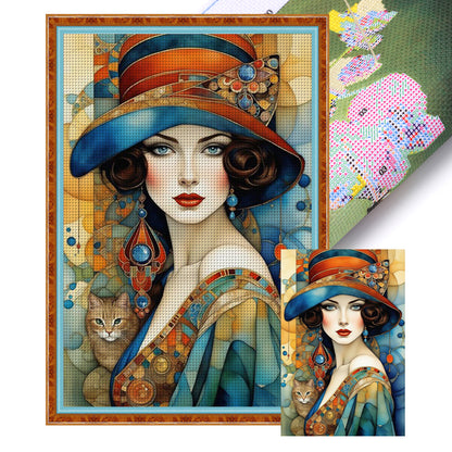 Retro Lady Woman - 11CT Stamped Cross Stitch 50*75CM