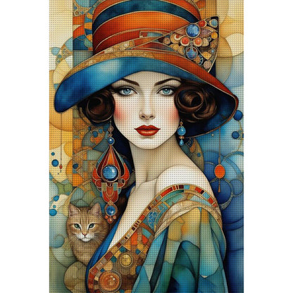 Retro Lady Woman - 11CT Stamped Cross Stitch 50*75CM