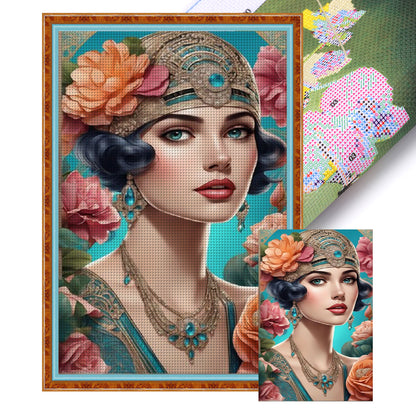 Retro Lady Woman - 11CT Stamped Cross Stitch 50*80CM